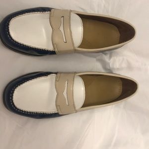 Weejuns penny loafers blue, tan, and white